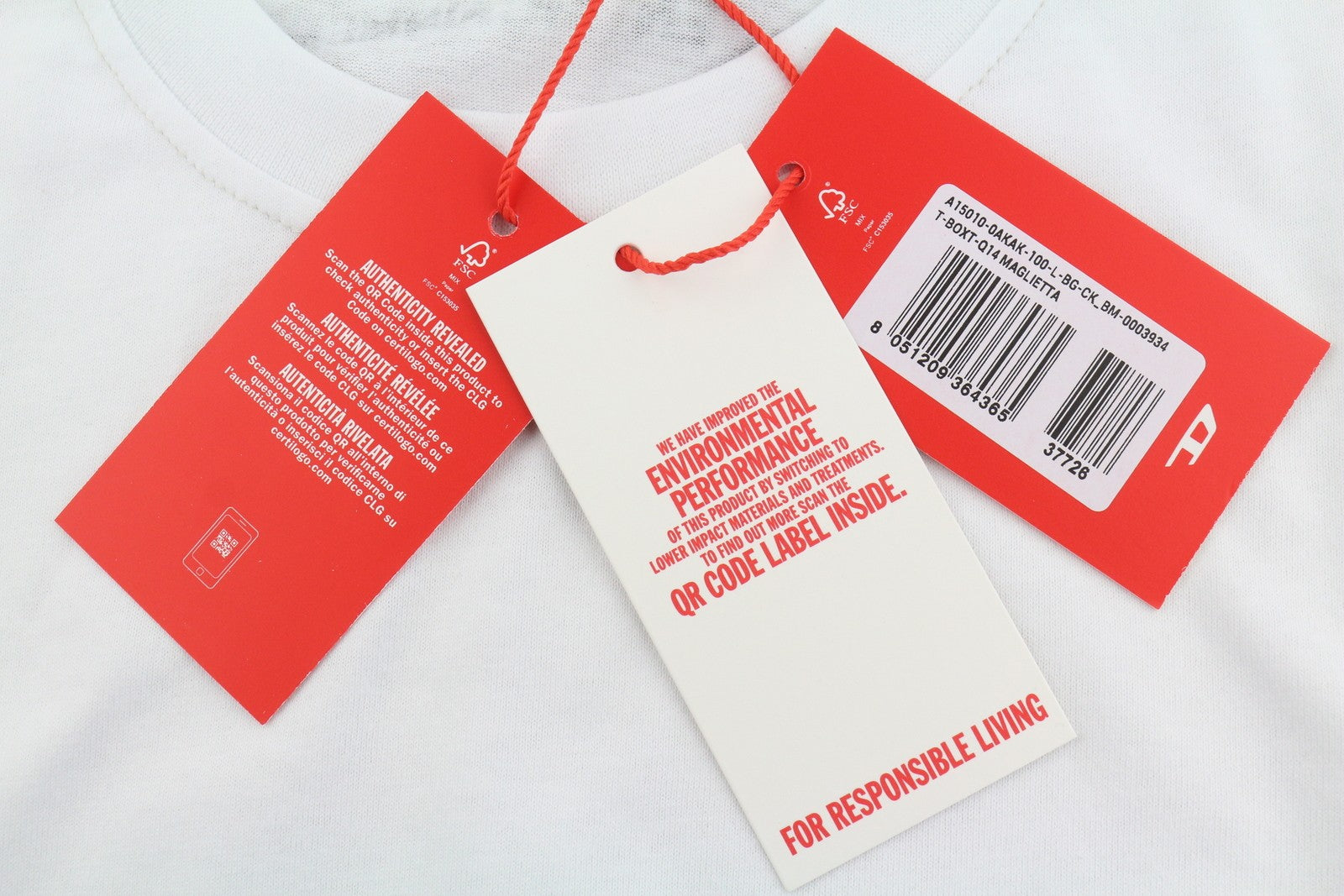 DIESEL T-Boxt-Q14 Men T-Shirt L White Patterned Cotton Tricot Short Sleeve