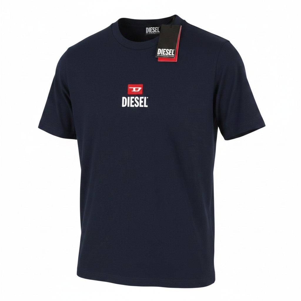 DIESEL T-Just-Small-New D Logo Men T-Shirt M Blue Cotton Tricot Short Sleeve