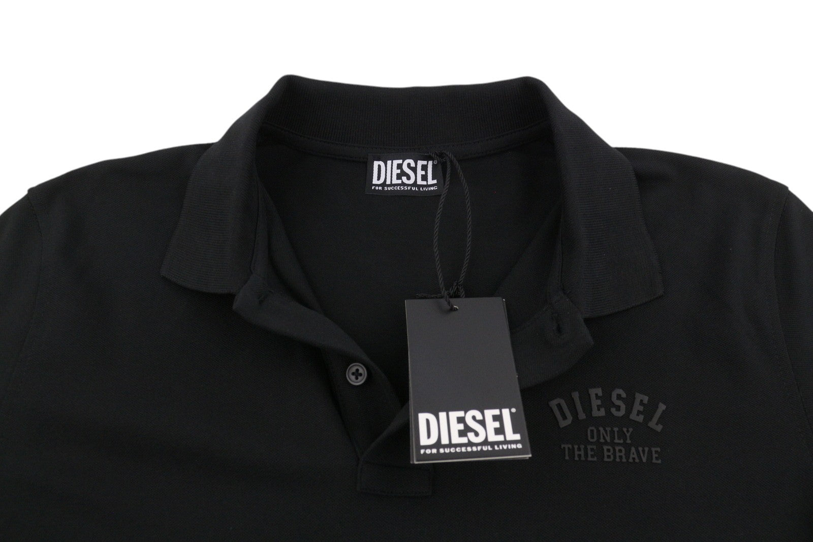 DIESEL T-Smith 260105 Off Men Polos XL Black Front Logo Short Sleeve