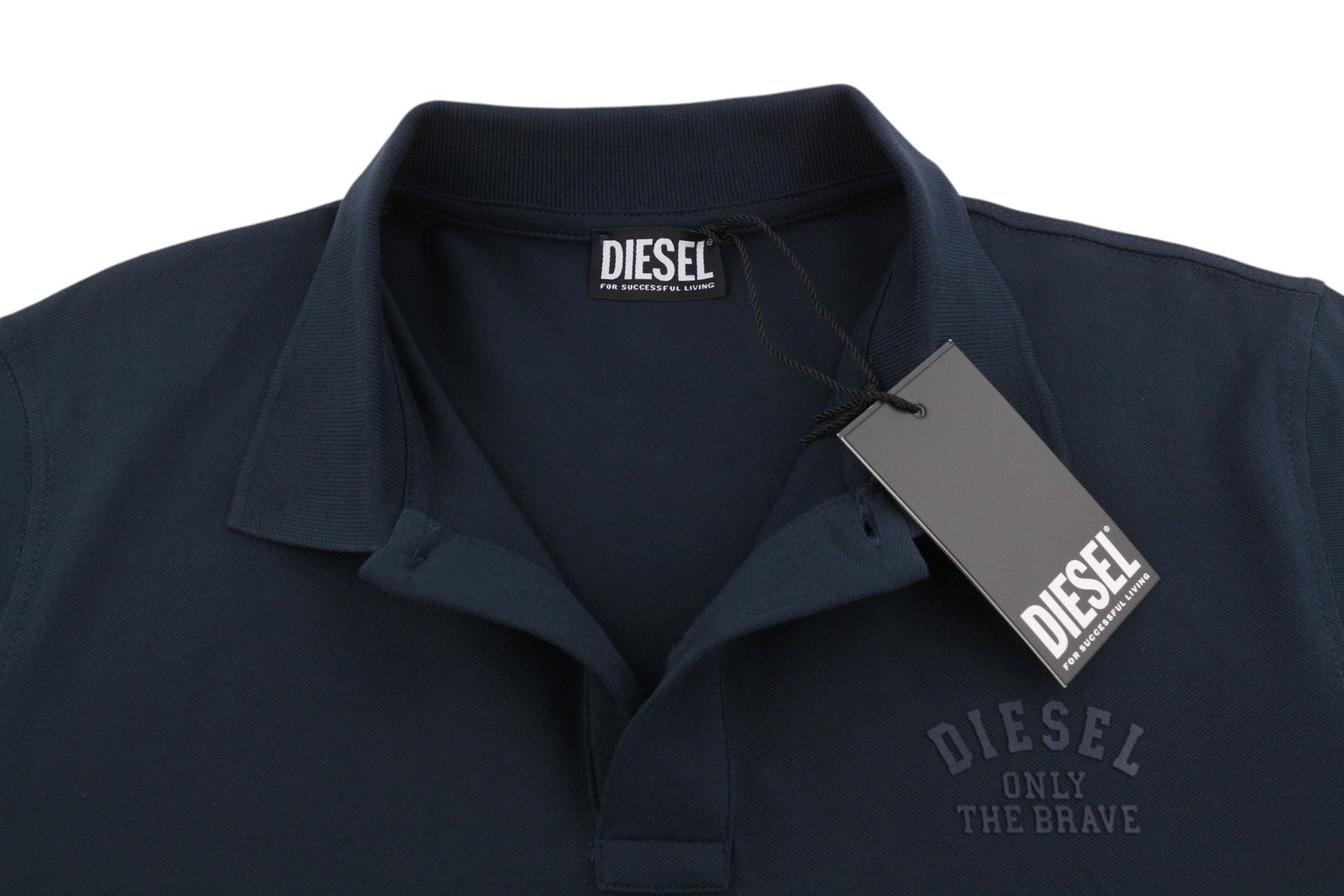 DIESEL T-Smith 260105 Off Men Polos 2XL Dark Blue Front Logo Short Sleeve