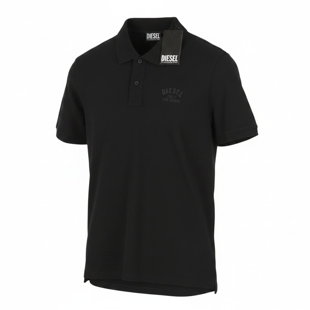 DIESEL T-Smith 260105 Off Men Polos 2XL Black Front Logo Short Sleeve