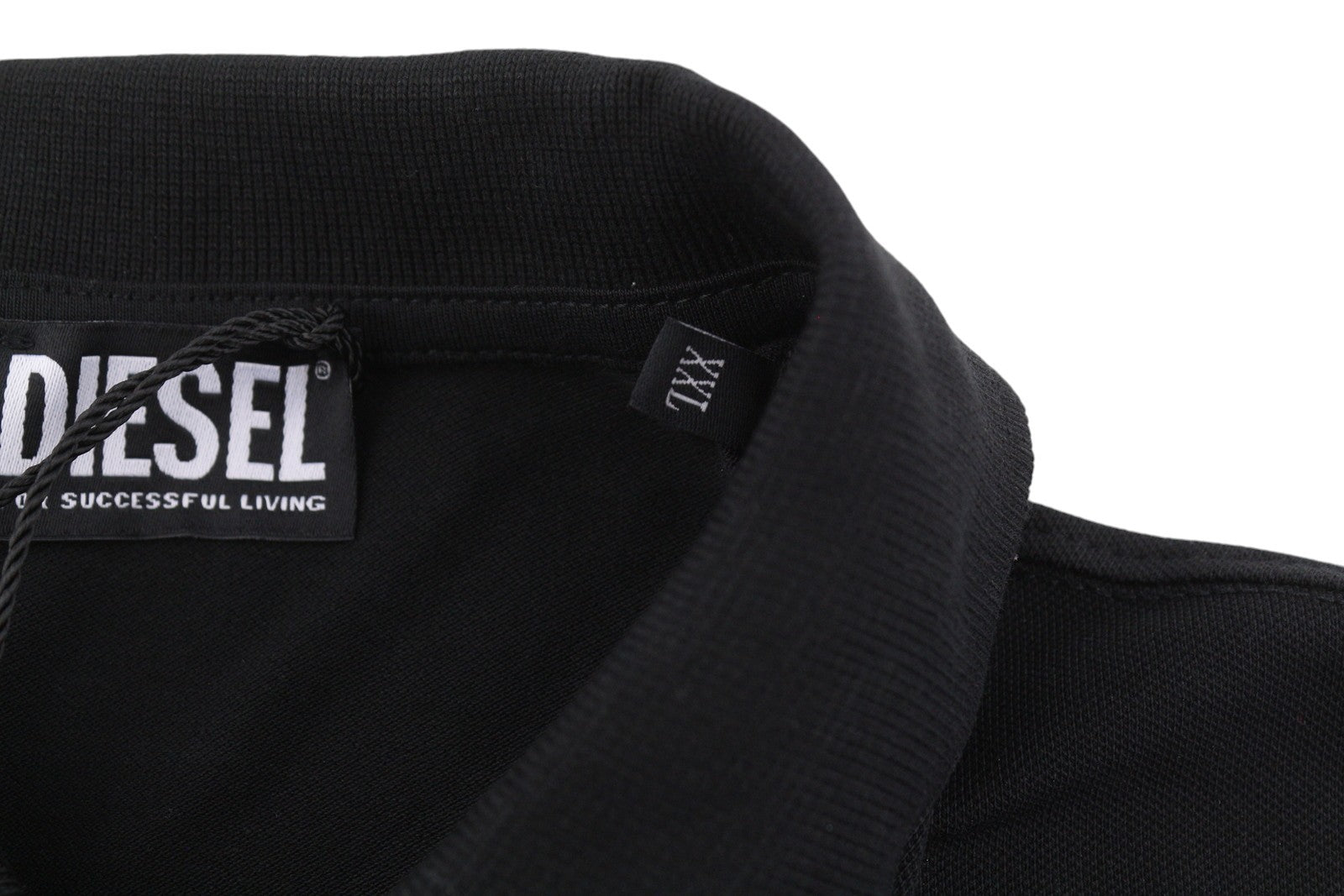 DIESEL T-Smith 260105 Off Men Polos 2XL Black Front Logo Short Sleeve