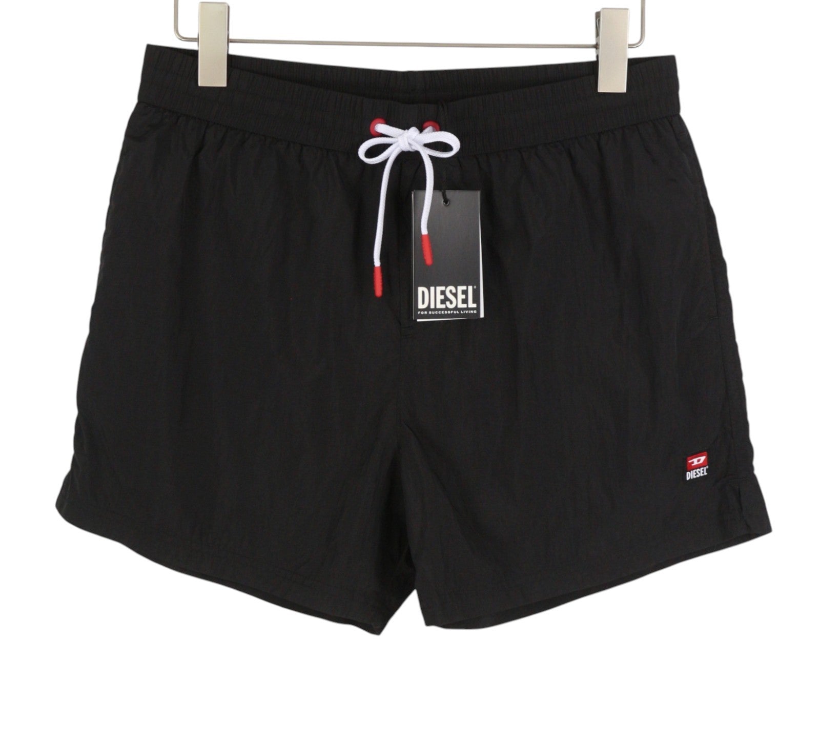 DIESEL Bmbx-Nico-Patch Men Swimwear M Black Elastic Drawstring Waist Beach