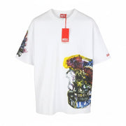 DIESEL T-Boxt-Q14 Men T-Shirt M White Patterned Cotton Tricot Short Sleeve