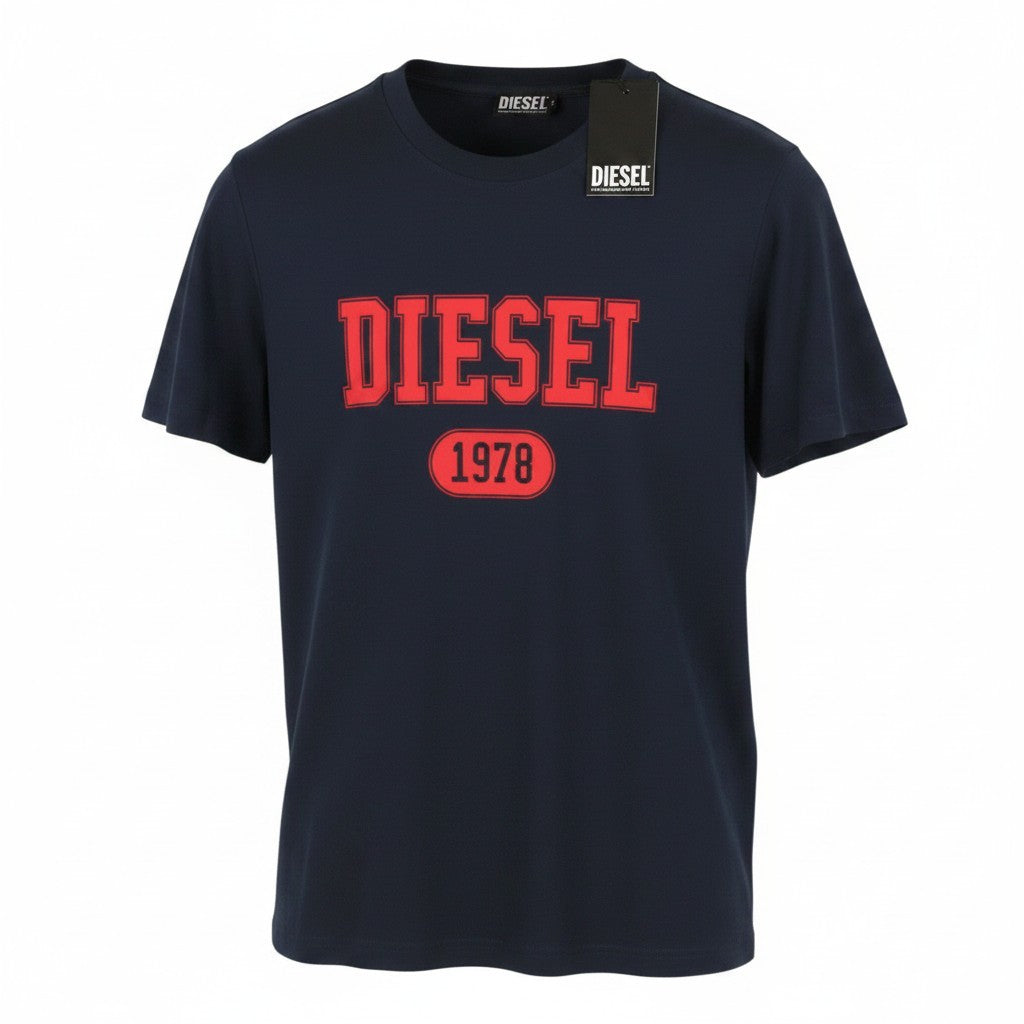 DIESEL T-Diegor 1-A Men T-Shirt 2XL Blue Cotton Tricot Crew Neck Short Sleeve