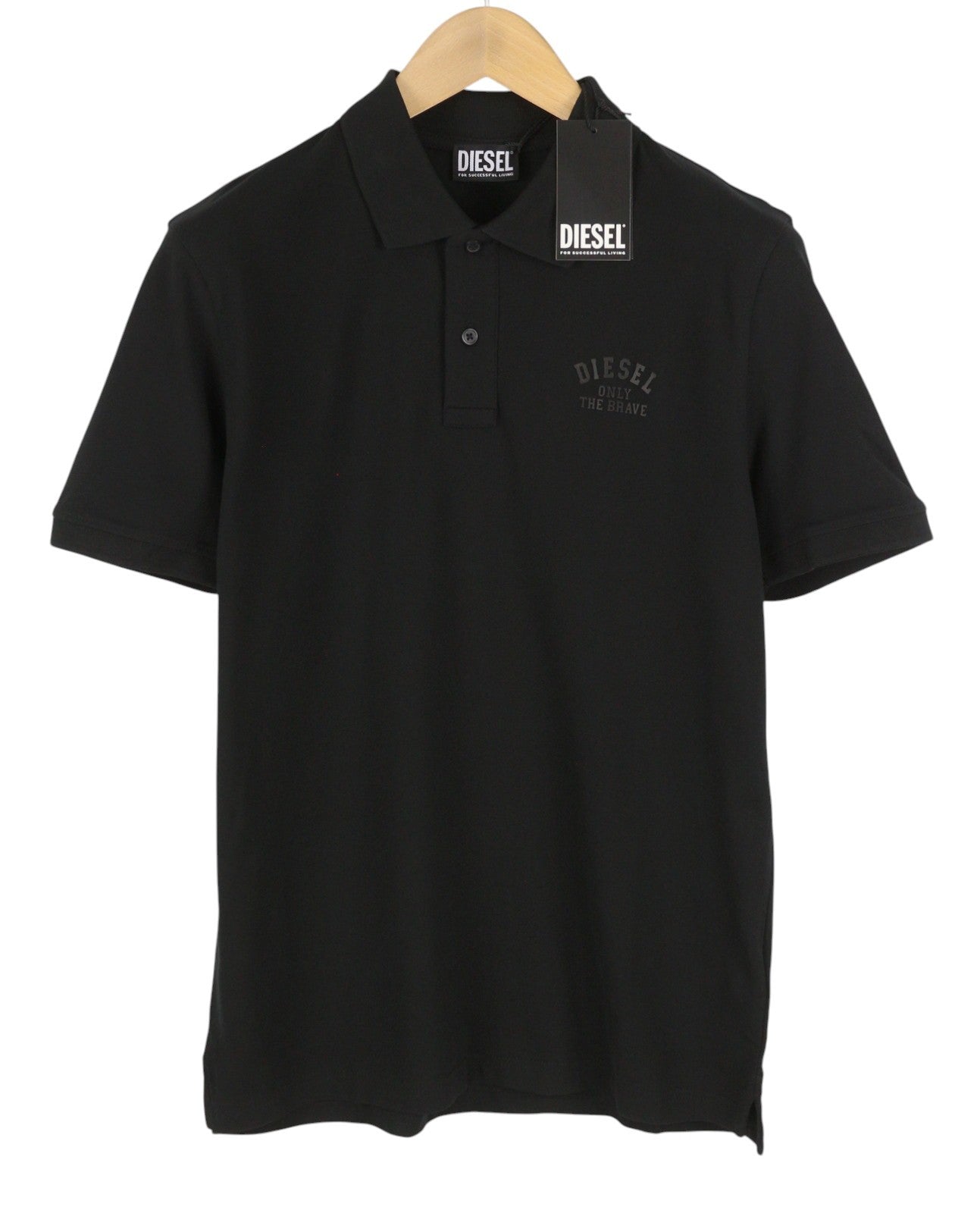 DIESEL T-Smith 260105 Off Men Polos L Black Front Logo Short Sleeve