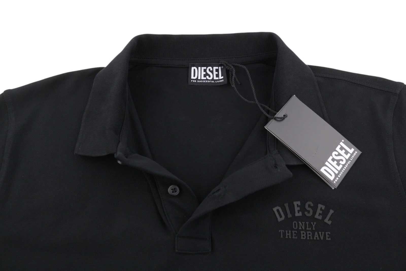DIESEL T-Smith 260105 Off Men Polos L Black Front Logo Short Sleeved