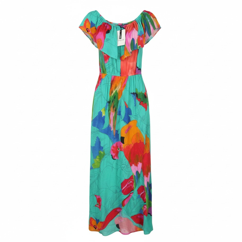DESIGUAL Vest Pahoa Women's Dress M Floral Ruffle Neck Split Midi
