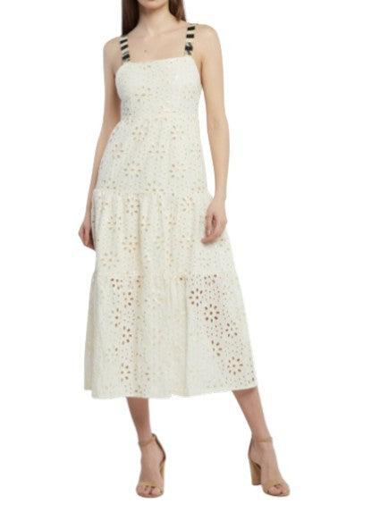 DESIGUAL Vest Leah Women's Dress M Off White Glitter Sequin Midi