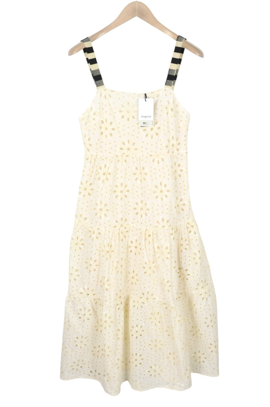 DESIGUAL Vest Leah Women's Dress M Off White Glitter Sequin Midi