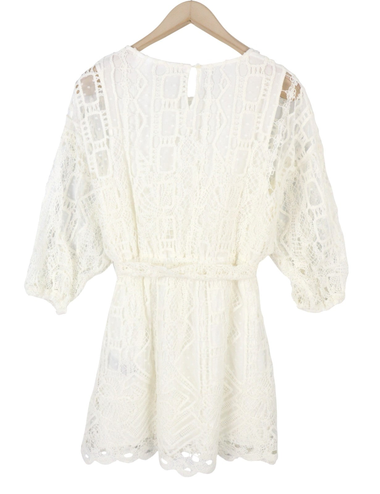DESIGUAL Aster Women's Dress M White Embroidered Belted 3/4 Sleeve