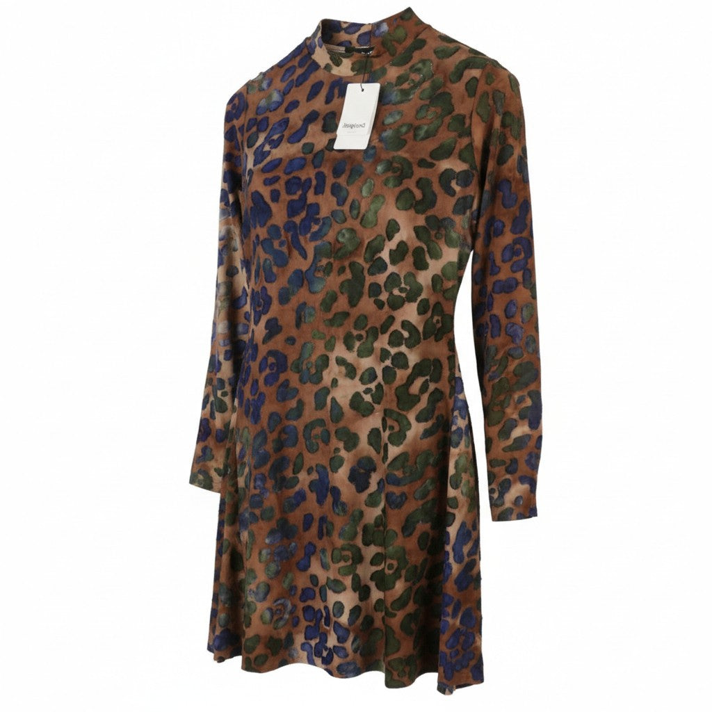 DESIGUAL Vest Felina Women's Dress XL Brown Animal Print Textured Sleeve