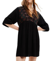 DESIGUAL Vest Marian Women's Dress XS Black Patterned Oversized 3/4 Sleeve