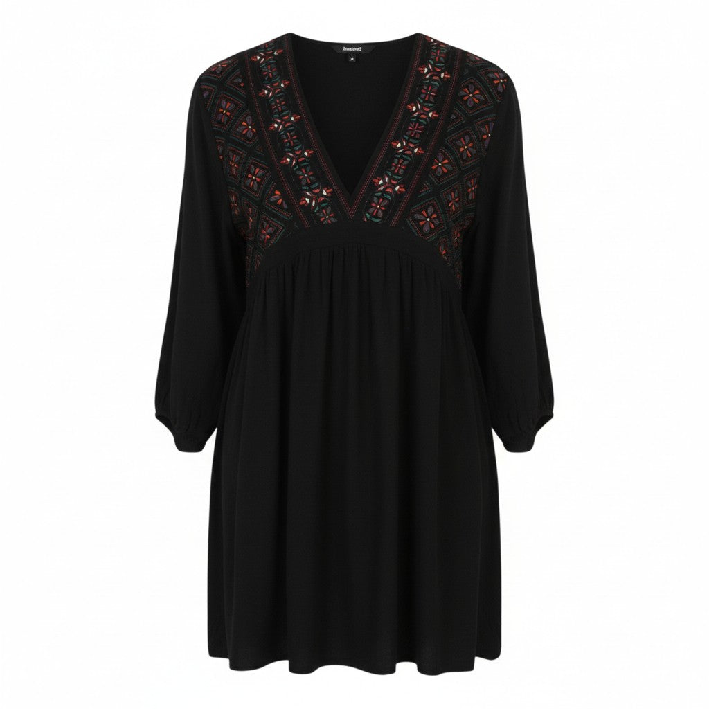 DESIGUAL Vest Marian Women's Dress XS Black Patterned Oversized 3/4 Sleeve