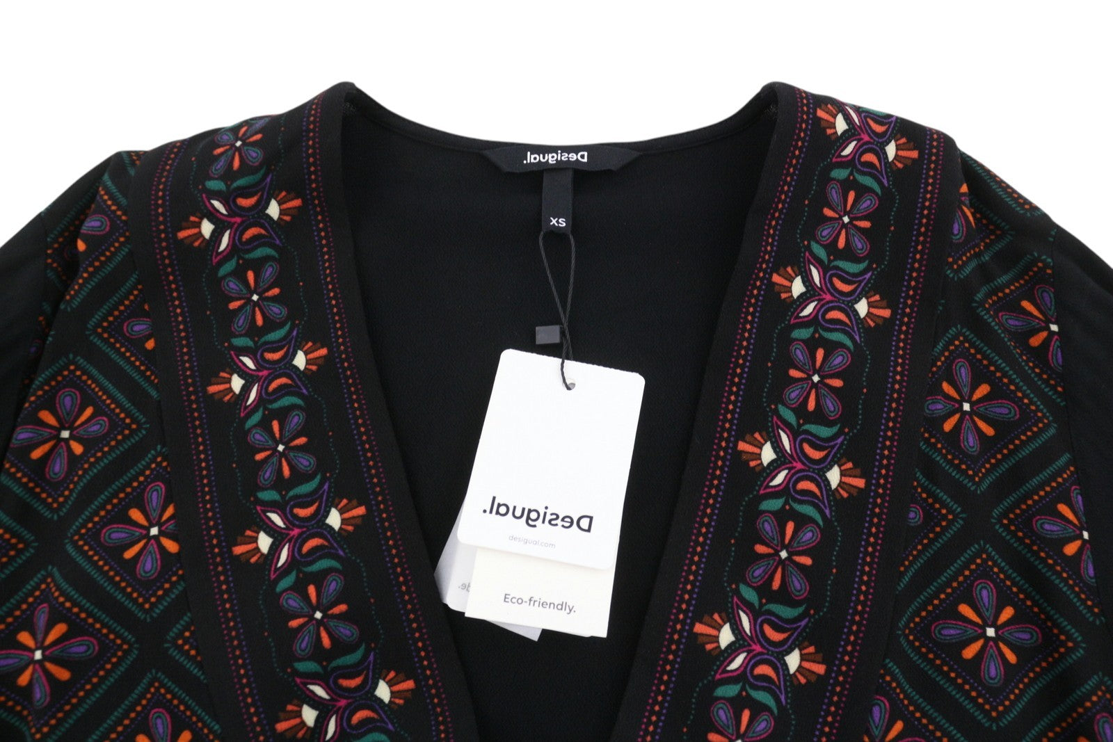 DESIGUAL Vest Marian Women's Dress XS Black Patterned Oversized 3/4 Sleeve