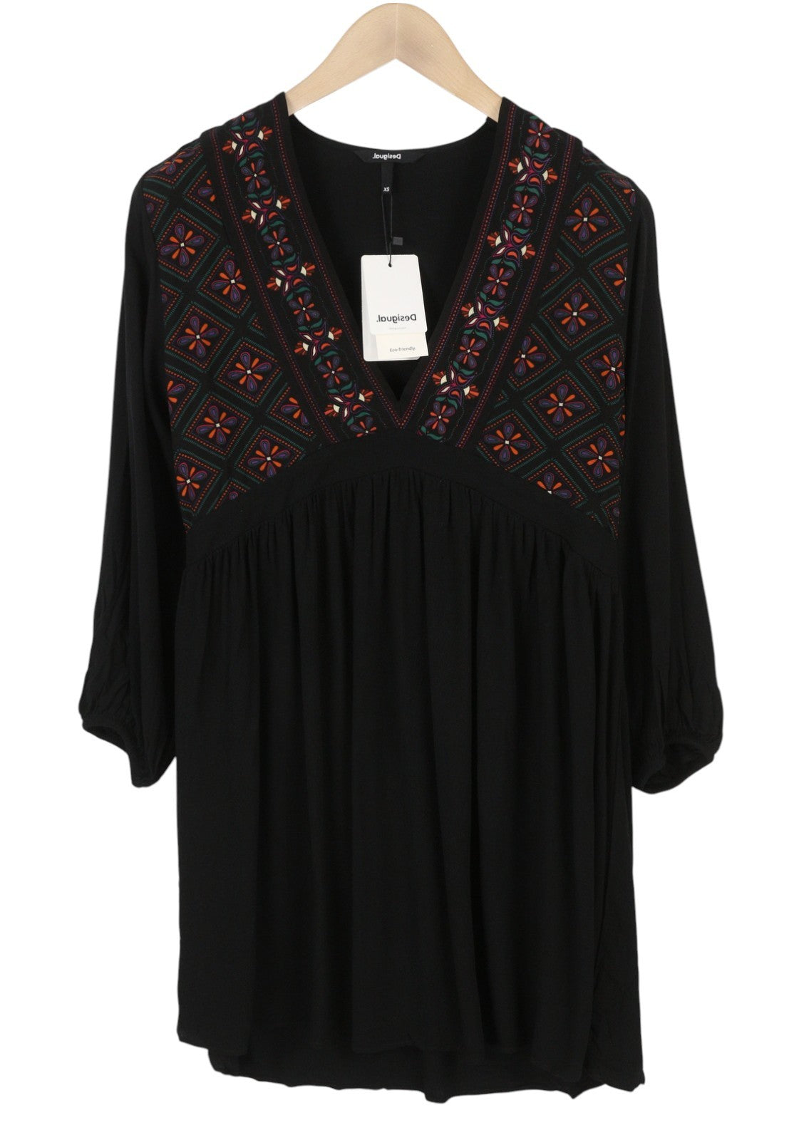 DESIGUAL Vest Marian Women's Dress S Black Patterned Oversized 3/4 Sleeve