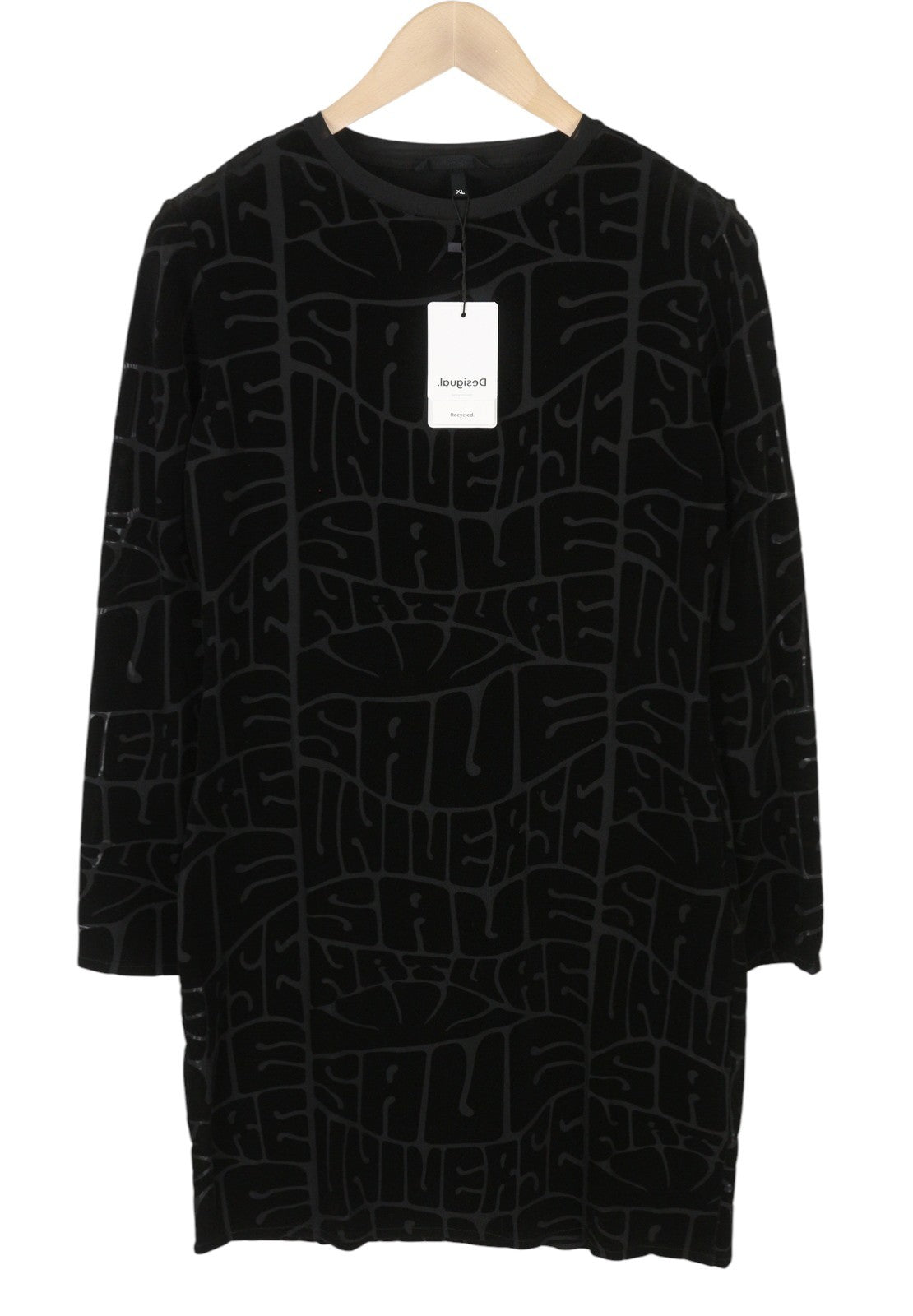 DESIGUAL Hellen Women's Dress XL Black Textured Crew Long Sleeve Fitted
