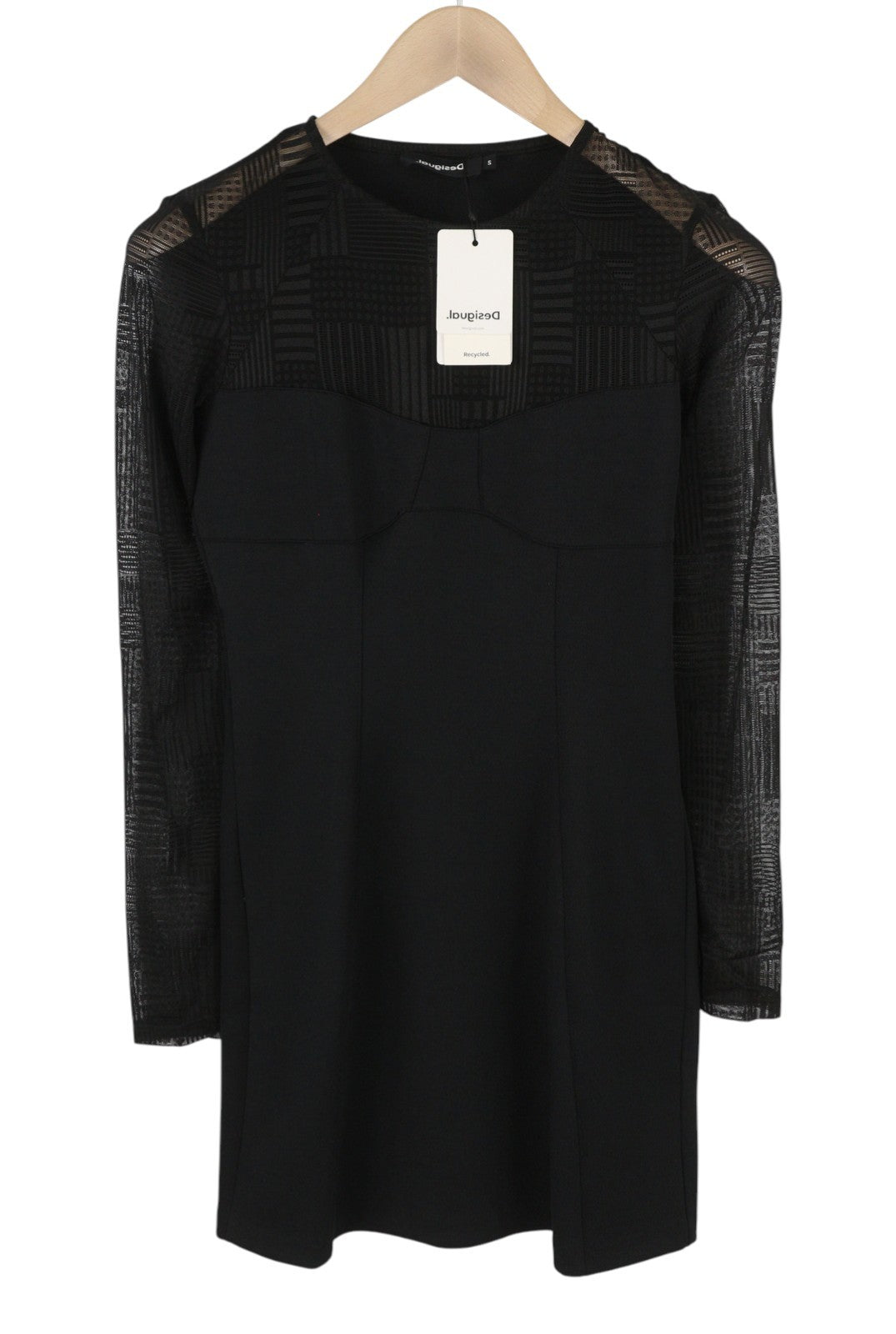 DESIGUAL Night Women's Dress S Black Textured Sheer Sleeve Mini