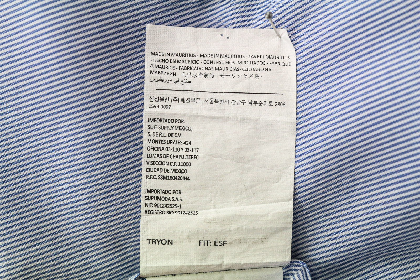 SUITSUPPLY Men's Formal Shirt 39/15 1/2 Extra Slim Blue Striped Pure Cotton