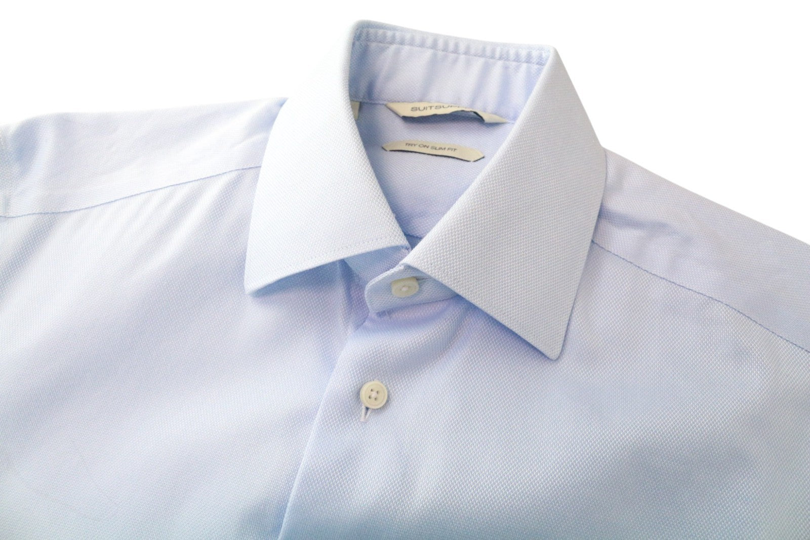 SUITSUPPLY Men's Formal Shirt 36/14 Slim Blue Pure Cotton Long Sleeve Buttoned