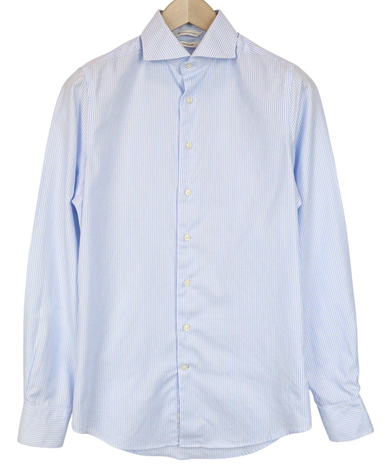 SUITSUPPLY Traveller Men's Formal Shirt 38/15 Blue Slim Pure Cotton Striped