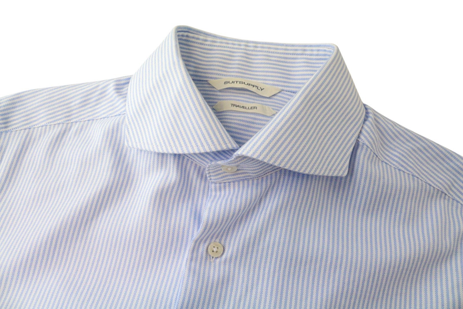 SUITSUPPLY Traveller Men's Formal Shirt 38/15 Blue Slim Pure Cotton Striped
