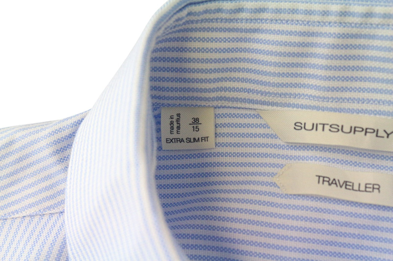 SUITSUPPLY Traveller Men's Formal Shirt 38/15 Blue Slim Pure Cotton Striped