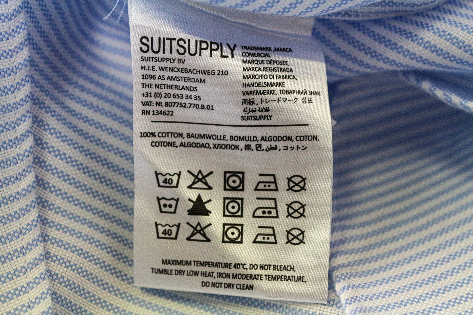 SUITSUPPLY Traveller Men's Formal Shirt 38/15 Blue Slim Pure Cotton Striped