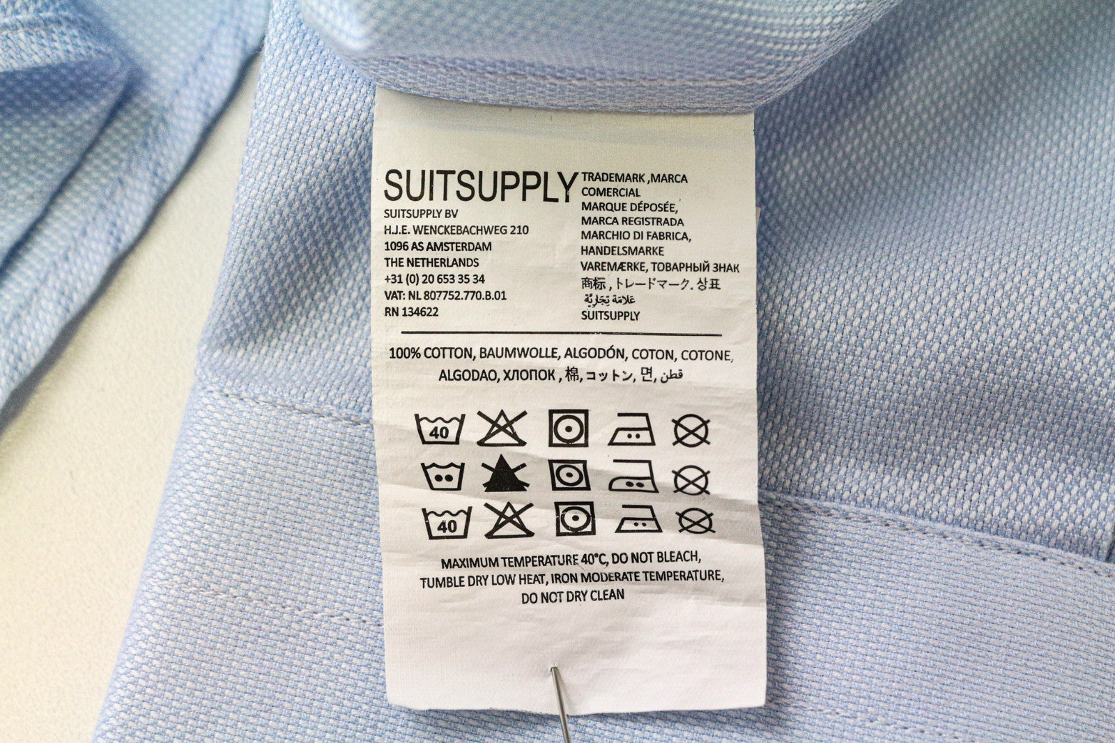 SUITSUPPLY Traveller Men's Formal Shirt 44/17 1/2 Slim Pure Cotton Blue Long Fit