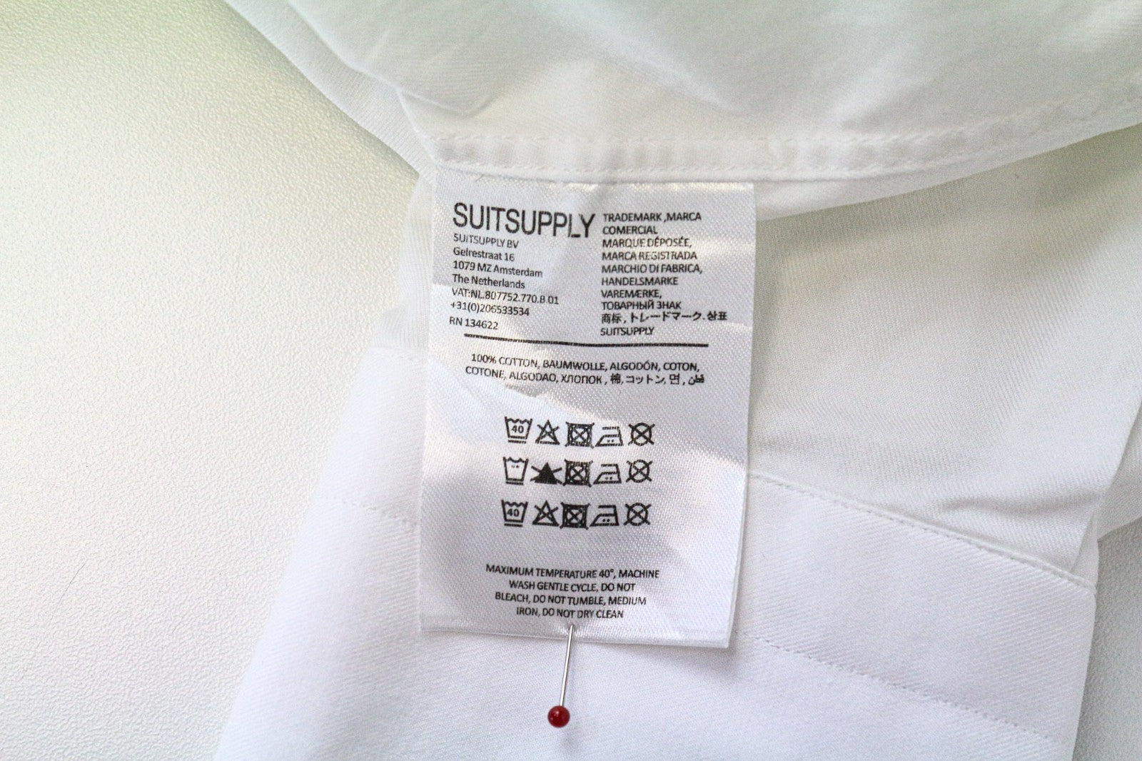 SUITSUPPLY Men's Formal Shirt 39L/15 1/2L White Extra Slim Pure Cotton Twill Cut