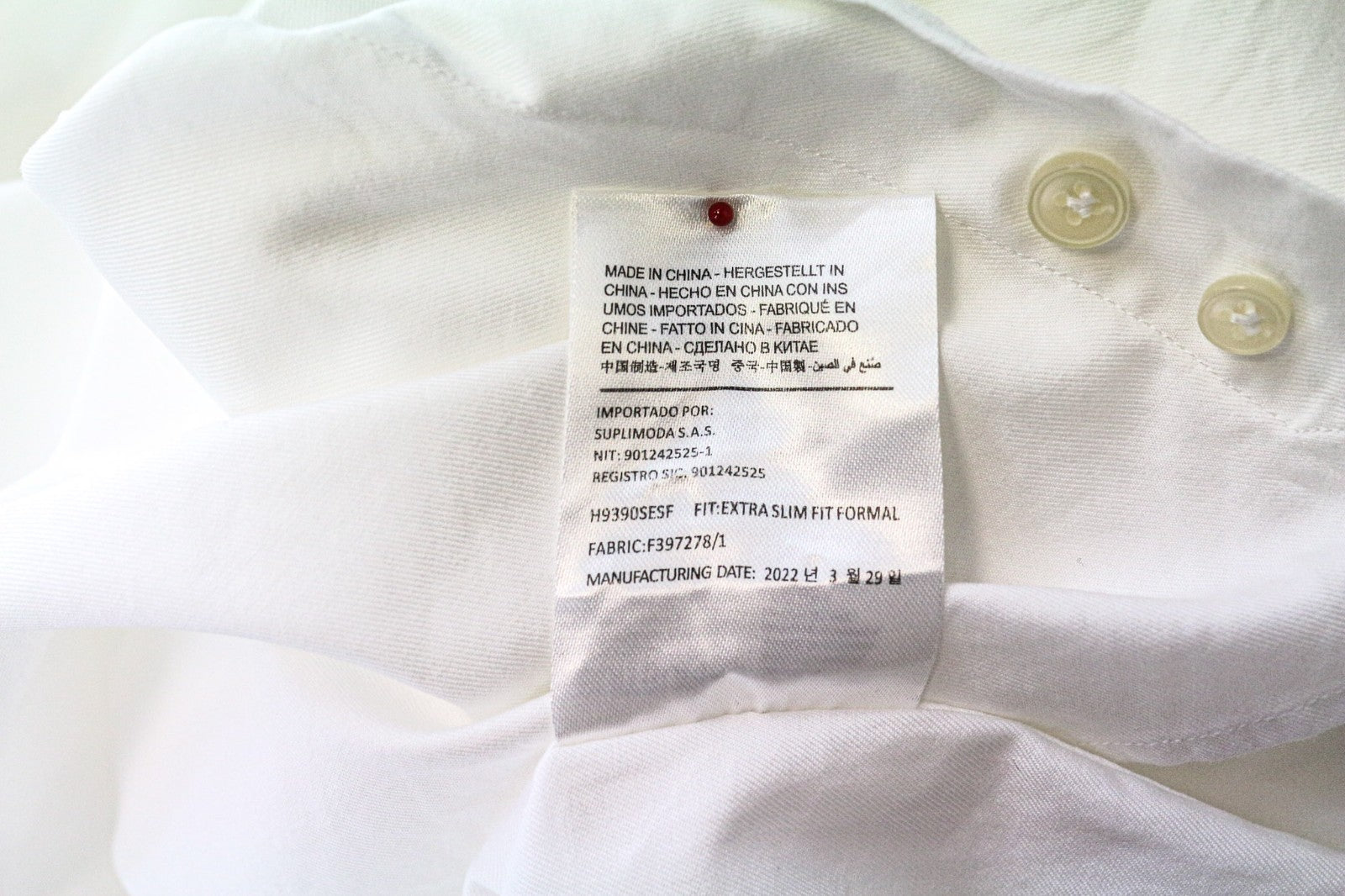 SUITSUPPLY Men's Formal Shirt 39L/15 1/2L White Extra Slim Pure Cotton Twill Cut