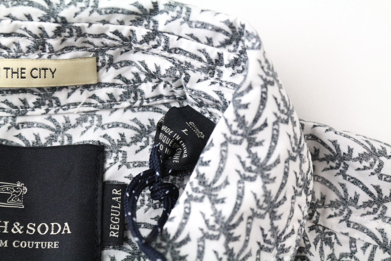 SCOTCH & SODA Ams Couture Men's Shirt L Grey Cotton Palm Print Long Sleeve Style