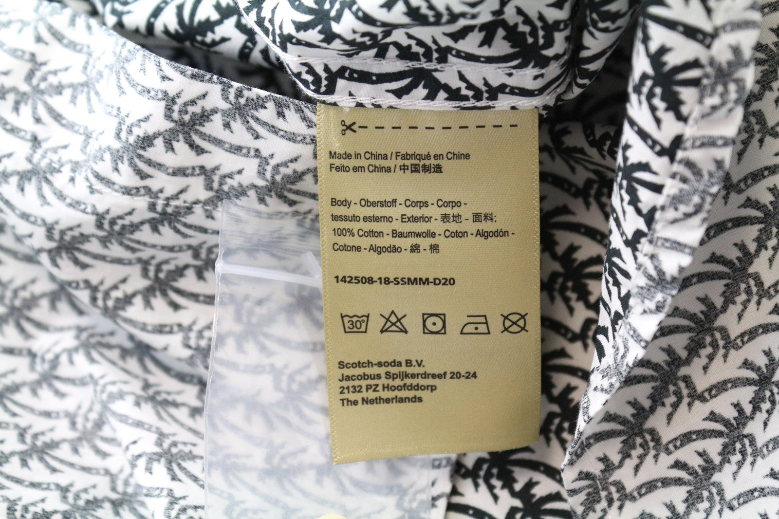 SCOTCH & SODA Ams Couture Men's Shirt L Grey Palm Pattern Pure Cotton