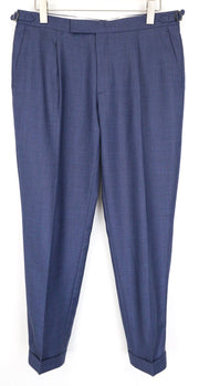 SUITSUPPLY Brescia Men's Trousers UK42S Blue Pleated Wool Slim Turn-Up Front