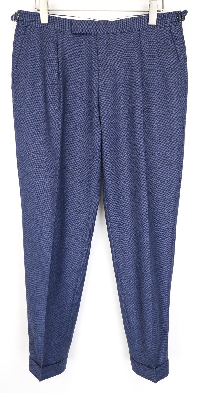 SUITSUPPLY Brescia Men's Trousers UK42S Blue Pleated Wool Slim Turn-Up Front