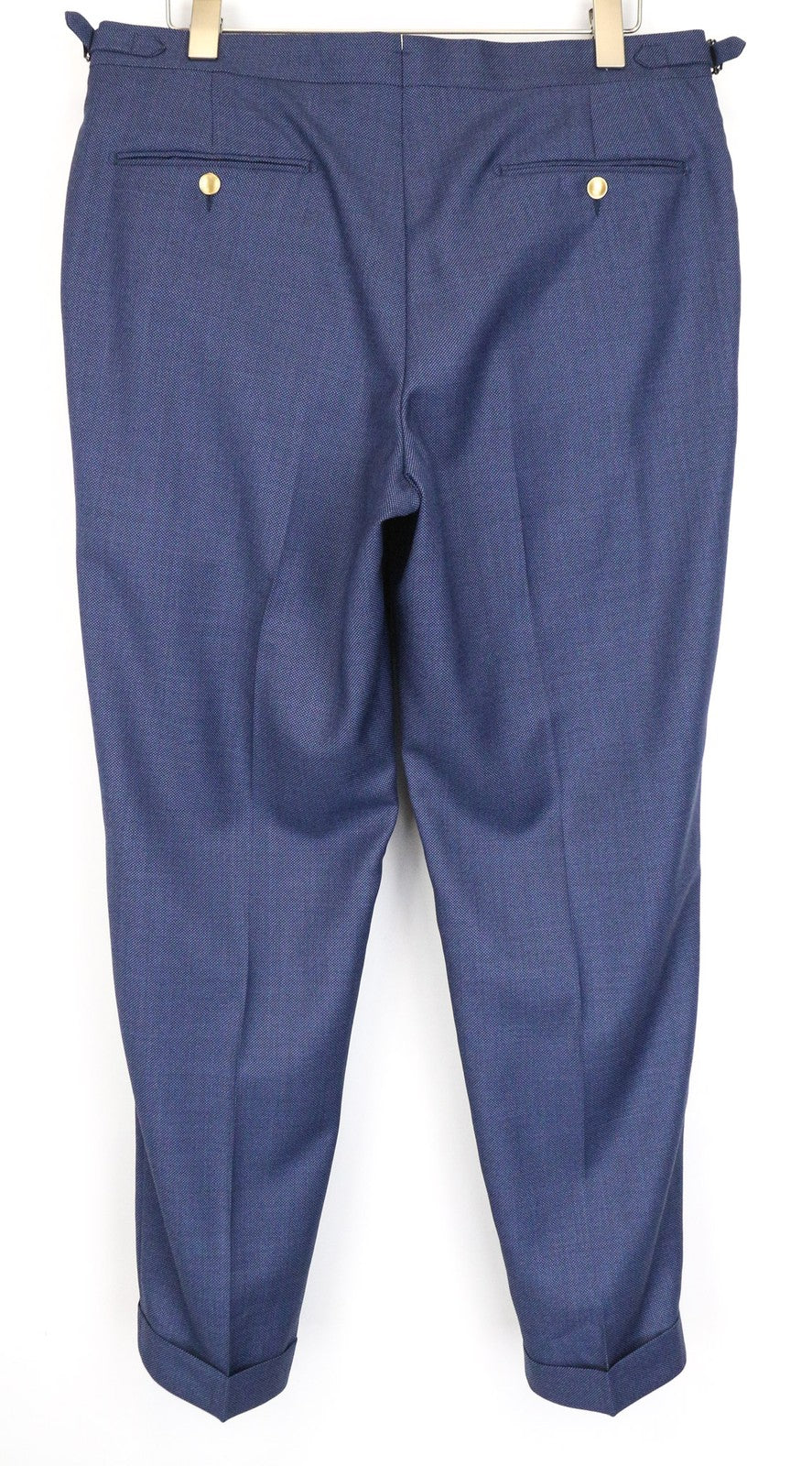 SUITSUPPLY Brescia Men's Trousers UK42S Blue Pleated Wool Slim Turn-Up Front