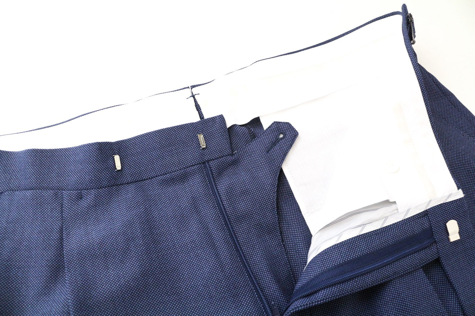 SUITSUPPLY Brescia Men's Trousers UK42S Blue Pleated Wool Slim Turn-Up Front