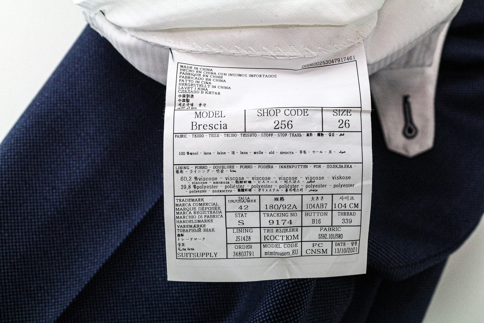 SUITSUPPLY Brescia Men's Trousers UK42S Blue Pleated Wool Slim Turn-Up Front