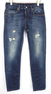 TAKESHY KUROSAWA Men's Jeans W32 Slim Fit Blue Distressed Washed Pure Cotton