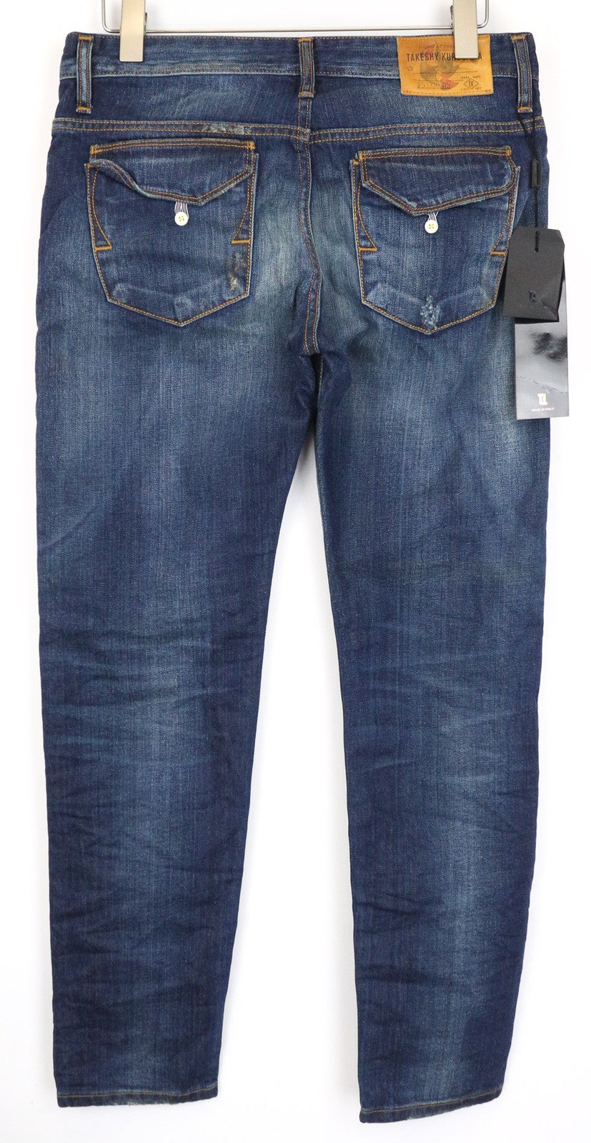 TAKESHY KUROSAWA Men's Jeans W32 Slim Fit Blue Distressed Washed Pure Cotton