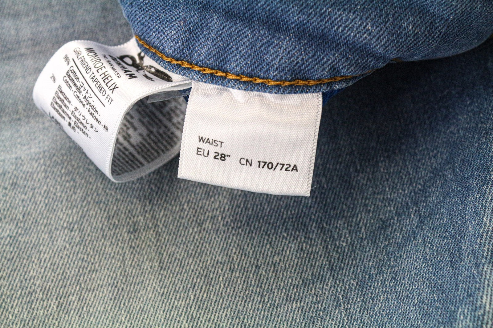 DENHAM Monroe Helix Women's Jeans W28/L28 Blue Cotton Stretch Girlfriend Taper