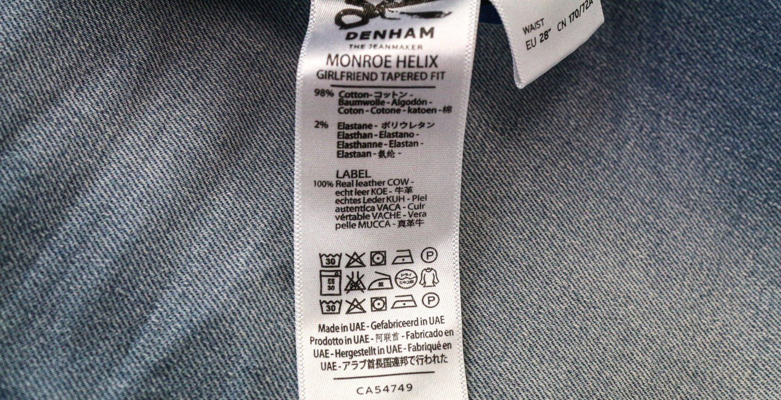 DENHAM Monroe Helix Women's Jeans W28/L28 Blue Cotton Stretch Girlfriend Taper