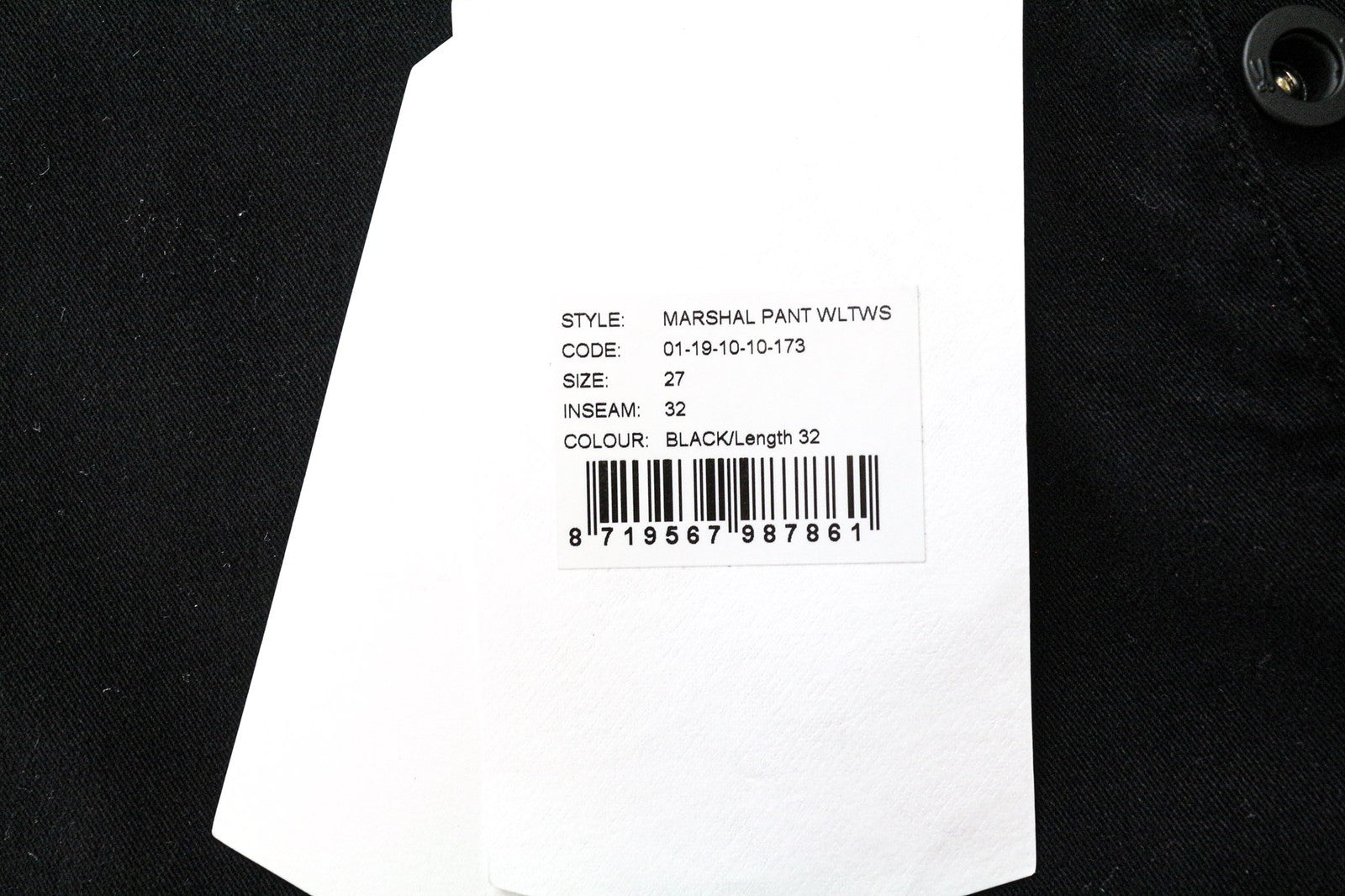 DENHAM Marshal Men's Trousers W27/L32 Black Slim Stretch Cotton Button Fly Fit