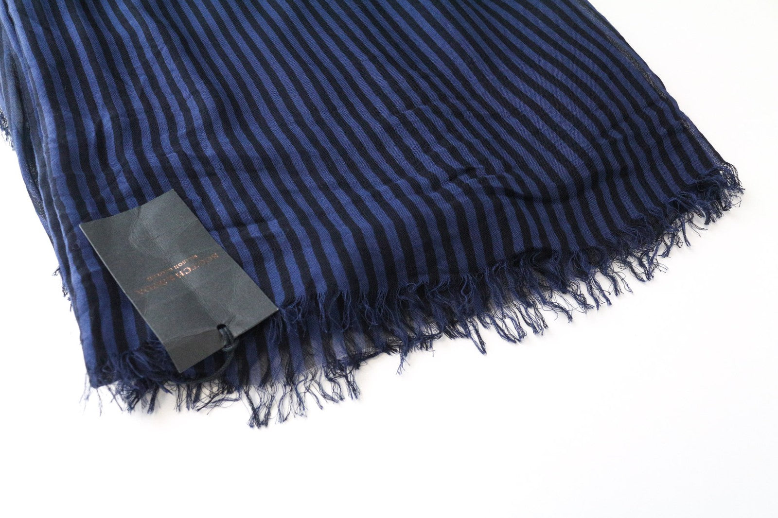 MAISON SCOTCH Women's Scarf OS Blue Black Striped Cotton Lightweight Everyday