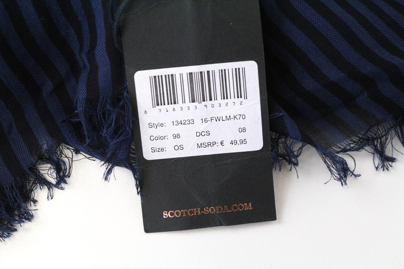 MAISON SCOTCH Women's Scarf OS Blue Black Striped Cotton Lightweight Everyday