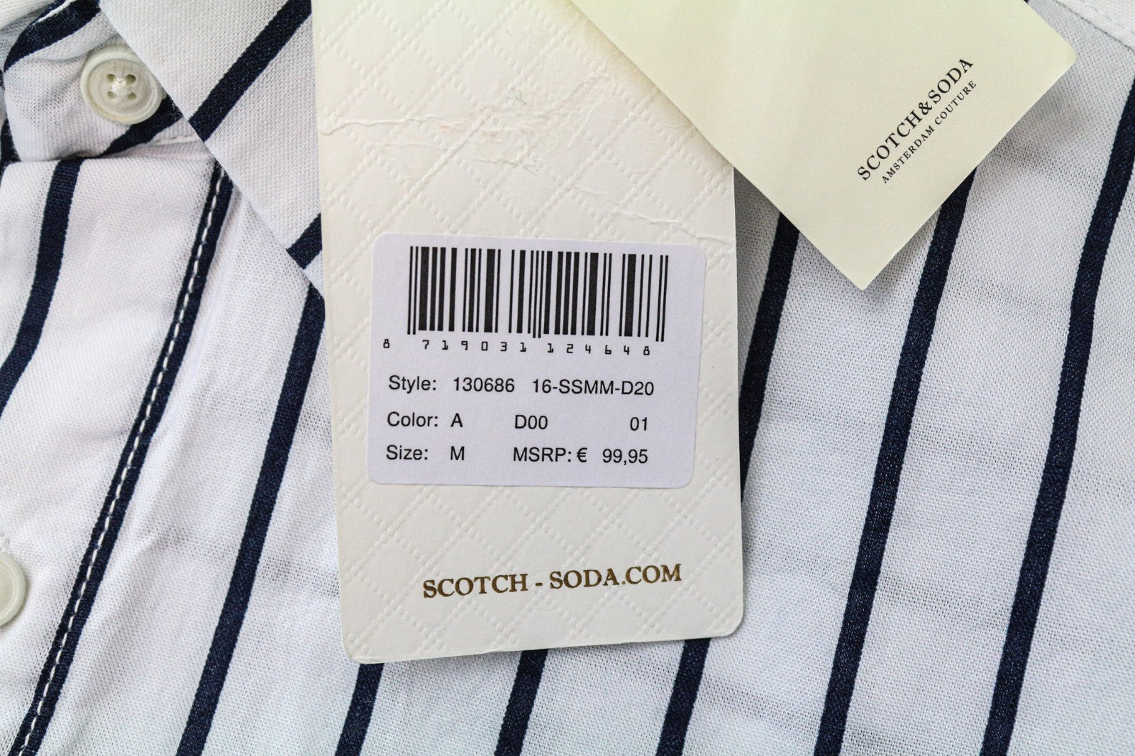 SCOTCH & SODA Ams Couture Men's Shirt M White Striped Long Fit Cotton