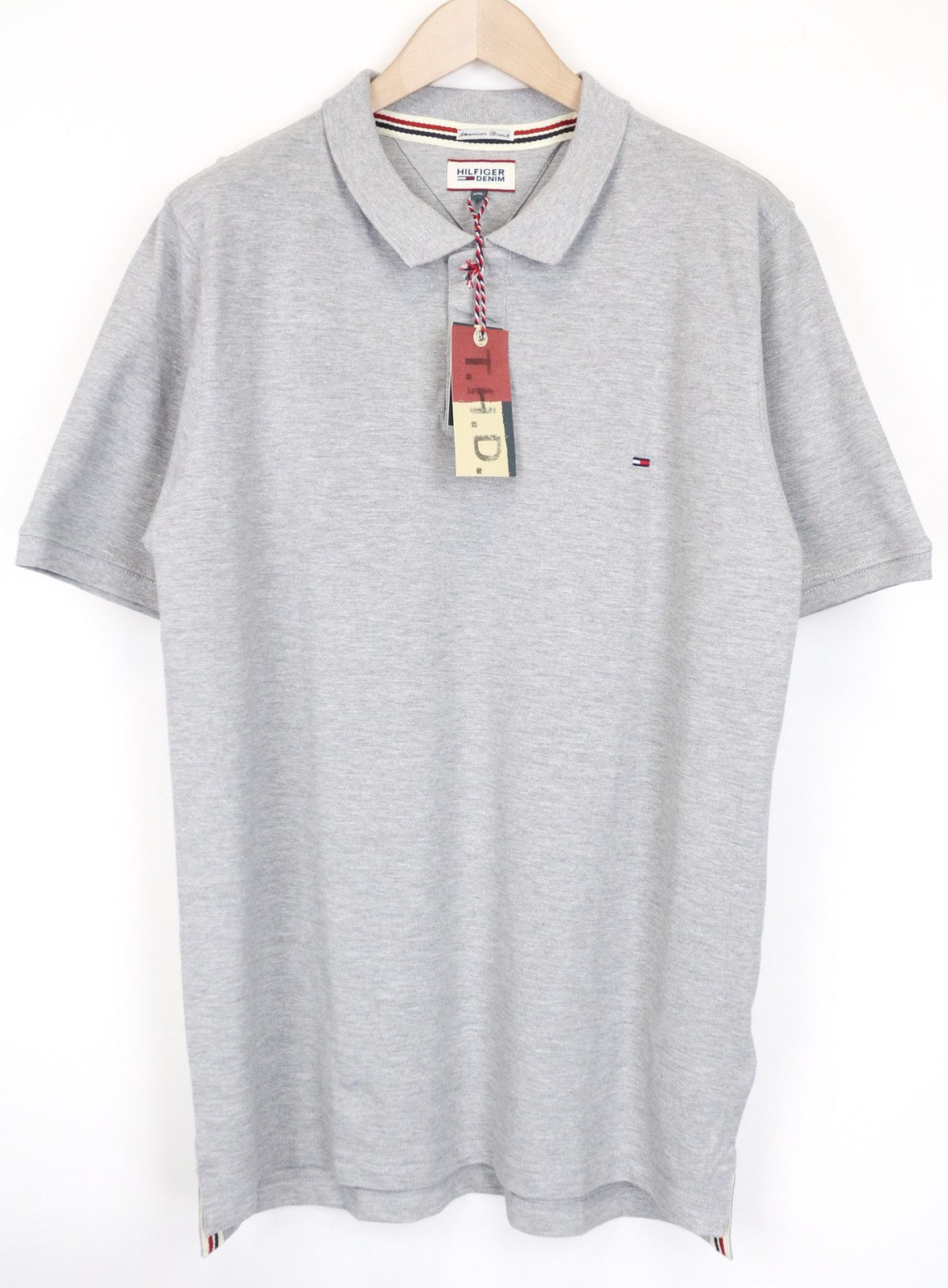 TOMMY HILFIGER DENIM Men's T-Shirt 2XL Grey Cotton Polo Short Sleeve Logo Top