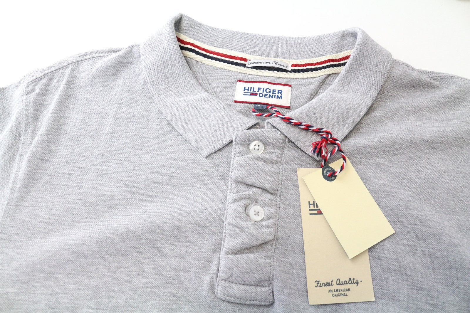 TOMMY HILFIGER DENIM Men's T-Shirt 2XL Grey Cotton Polo Short Sleeve Logo Top