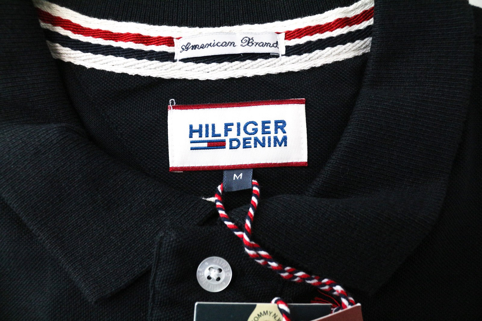 TOMMY HILFIGER DENIM Men's T-Shirt M Black Cotton Polo Short Sleeve Logo Top