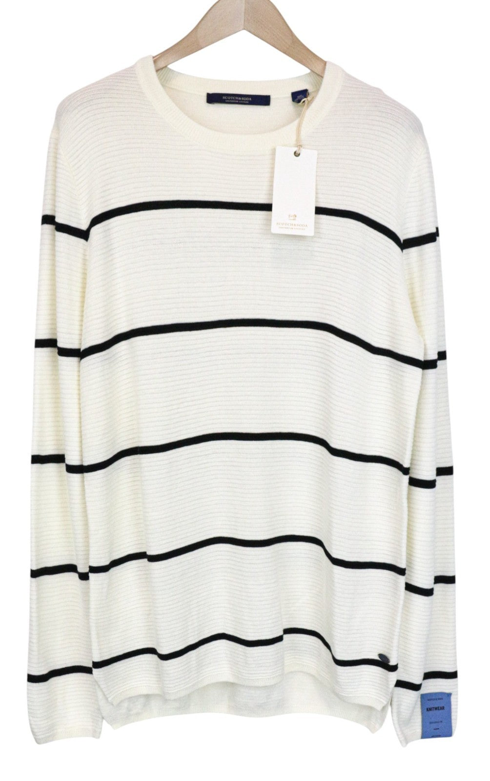 SCOTCH & SODA Ams Couture Men's Sweatshirt L Off-White Striped Cotton Pullover